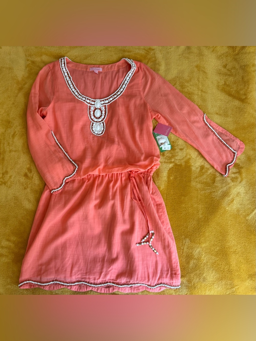 Lilly Pulitzer Coral Beaded Scoop-Neck Mini Dress